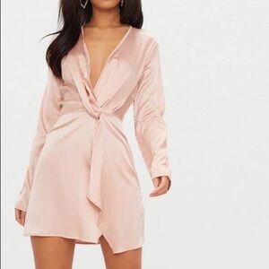 NWOT Pretty Little Things Satin Long Sleeve Wrap Mini Dress Size 2